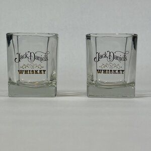 Jack Daniels 2002 Set of 2 Logo Square Whiskey Shot Glasses 2oz Barware